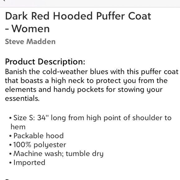 Dark red puffer coat - Picture 6 of 6
